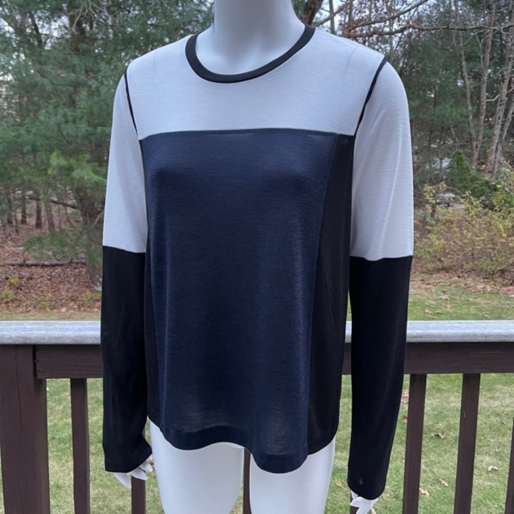 VINCE Color Block Navy/Black/White Long Sleeve Top L